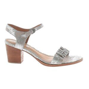 Trask Silver Metallic Sandals Heels Bead Detail Ankle Strap Size 9.5 NWOB NEW